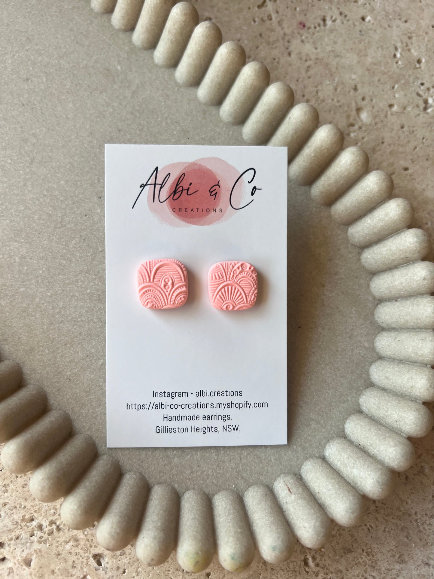 1.5cm Peach Lyrah Square Stud