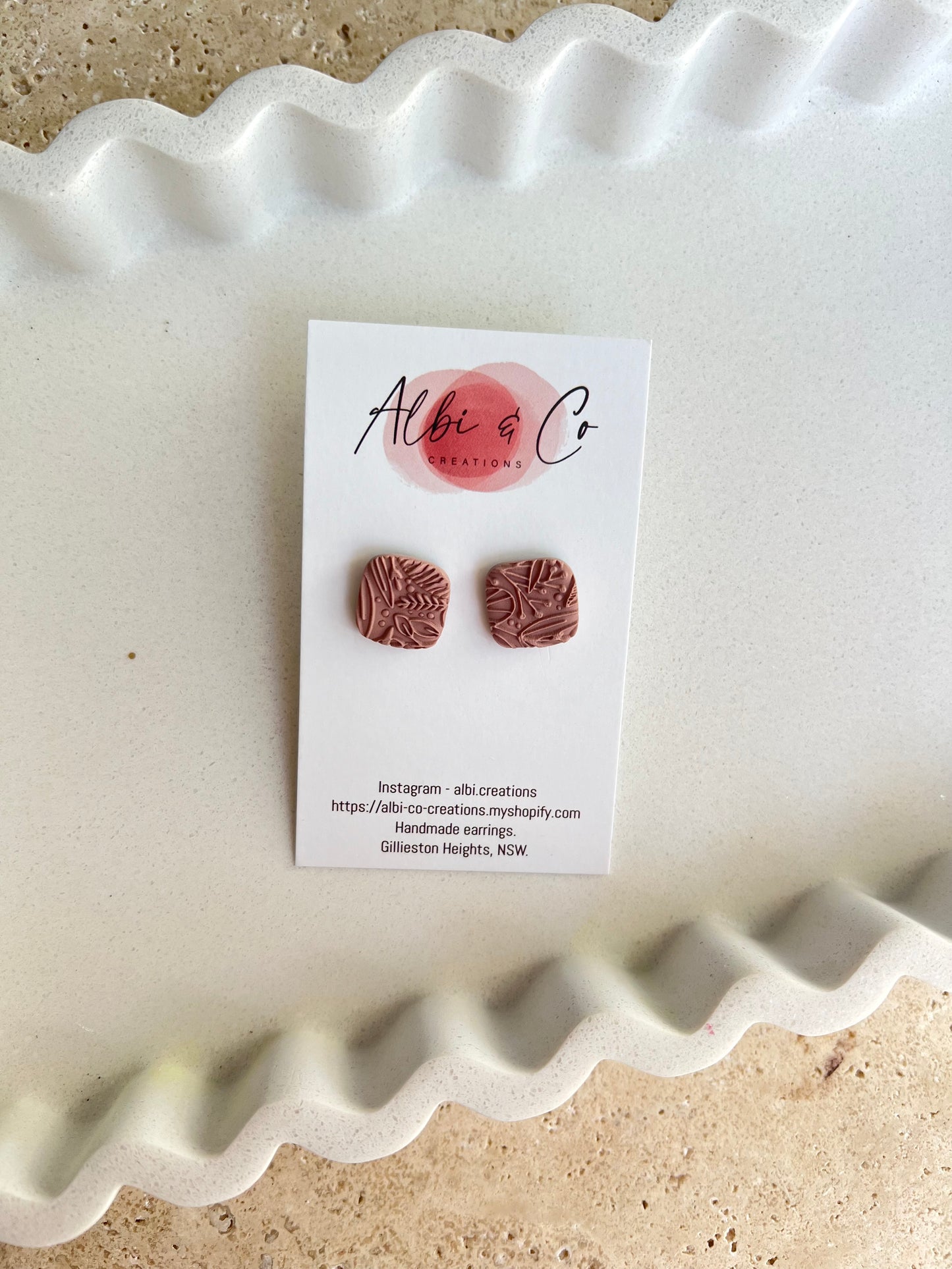 1.5cm Taupe Sadie Square Stud