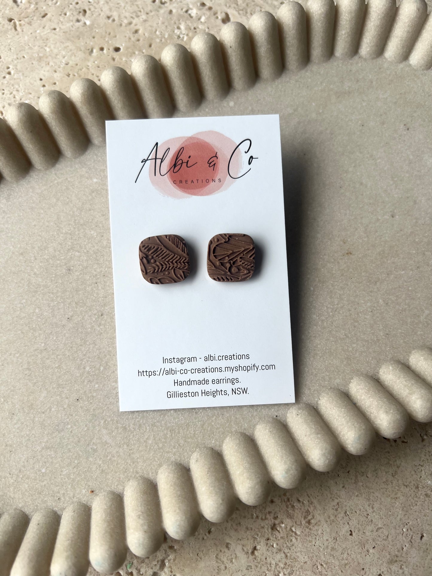 1.5cm Brown Sadie Square Stud