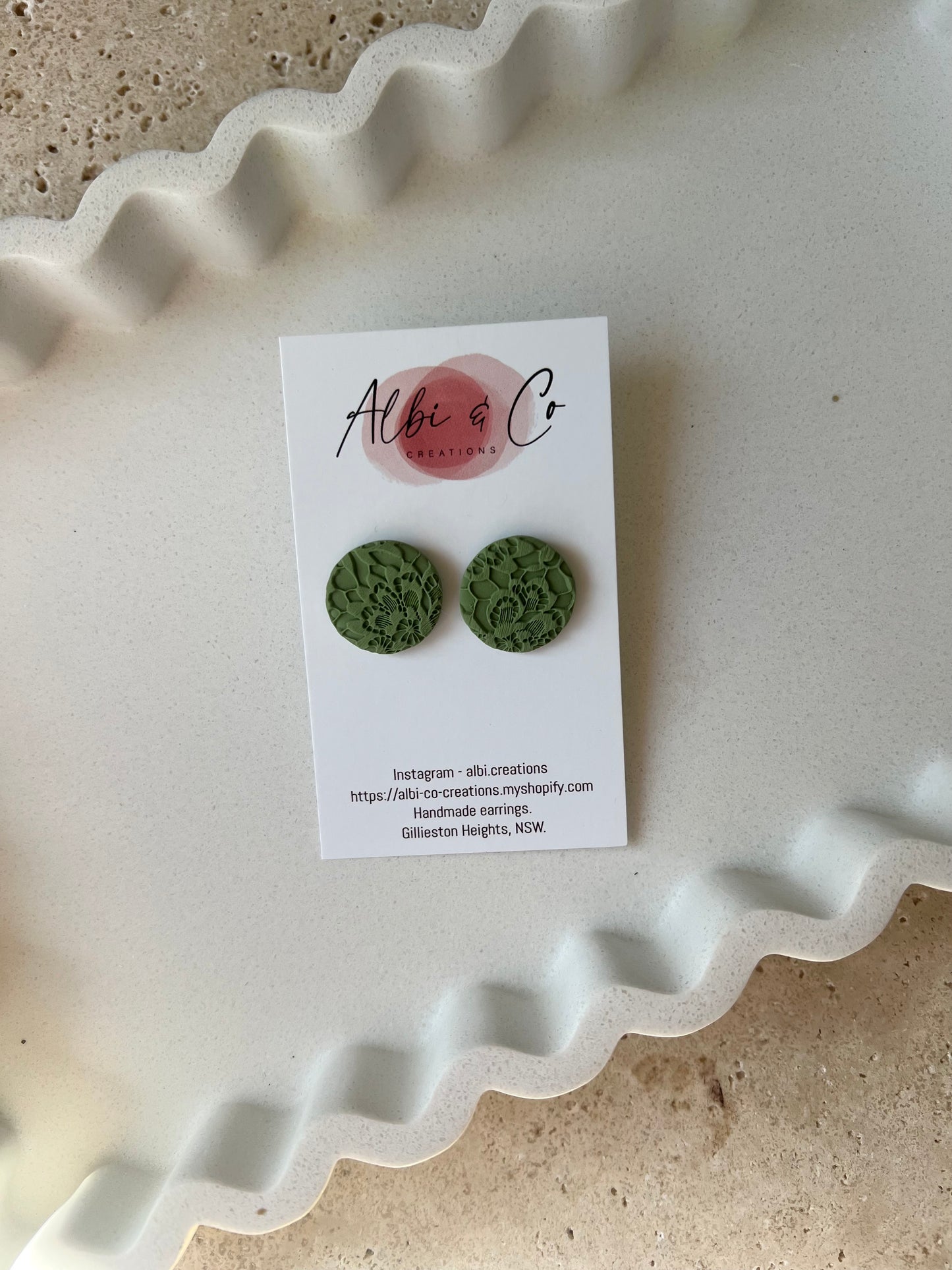 2cm Olive Green Lace Stud