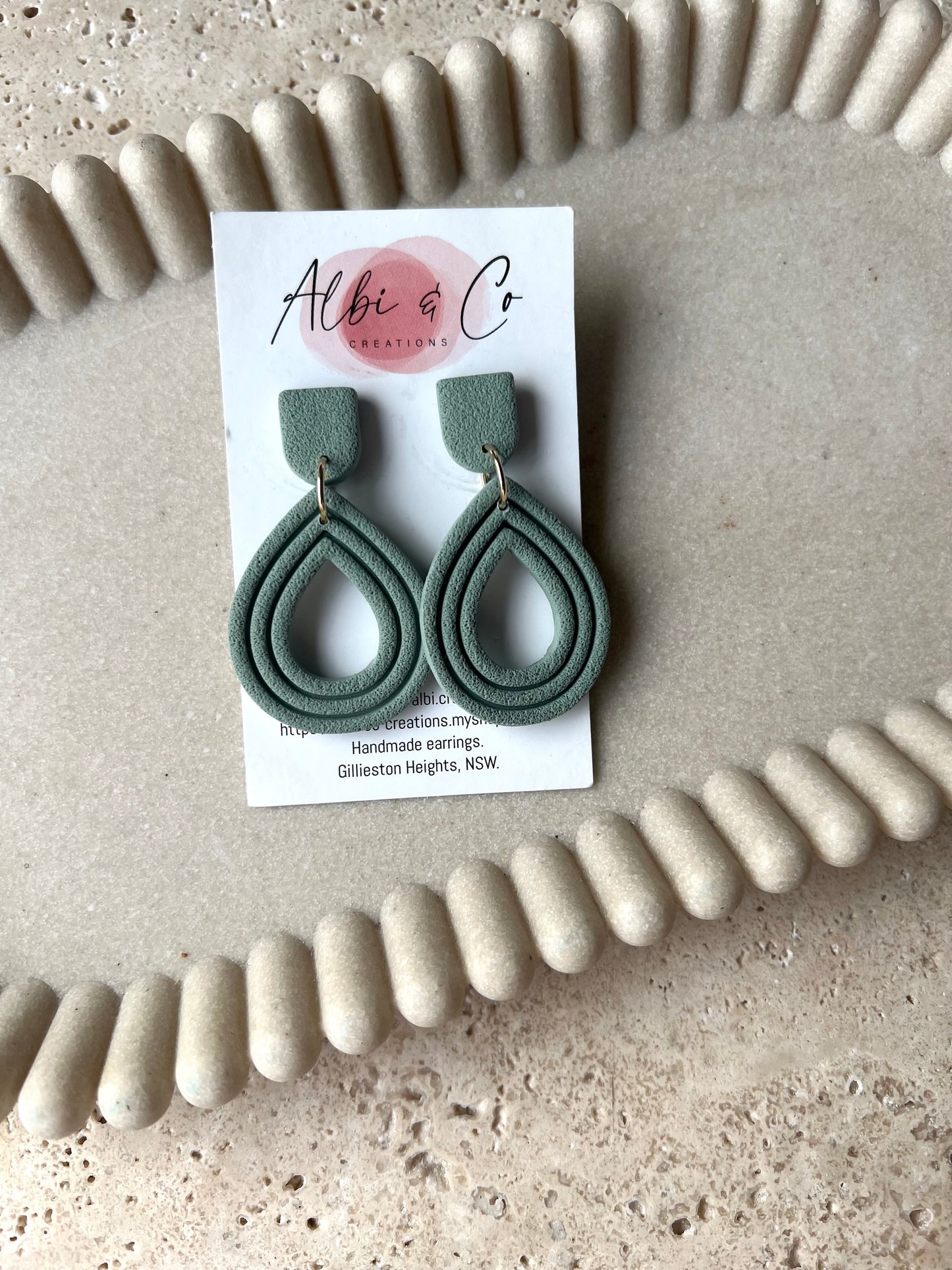 Olive Green Tear Drop Dangles