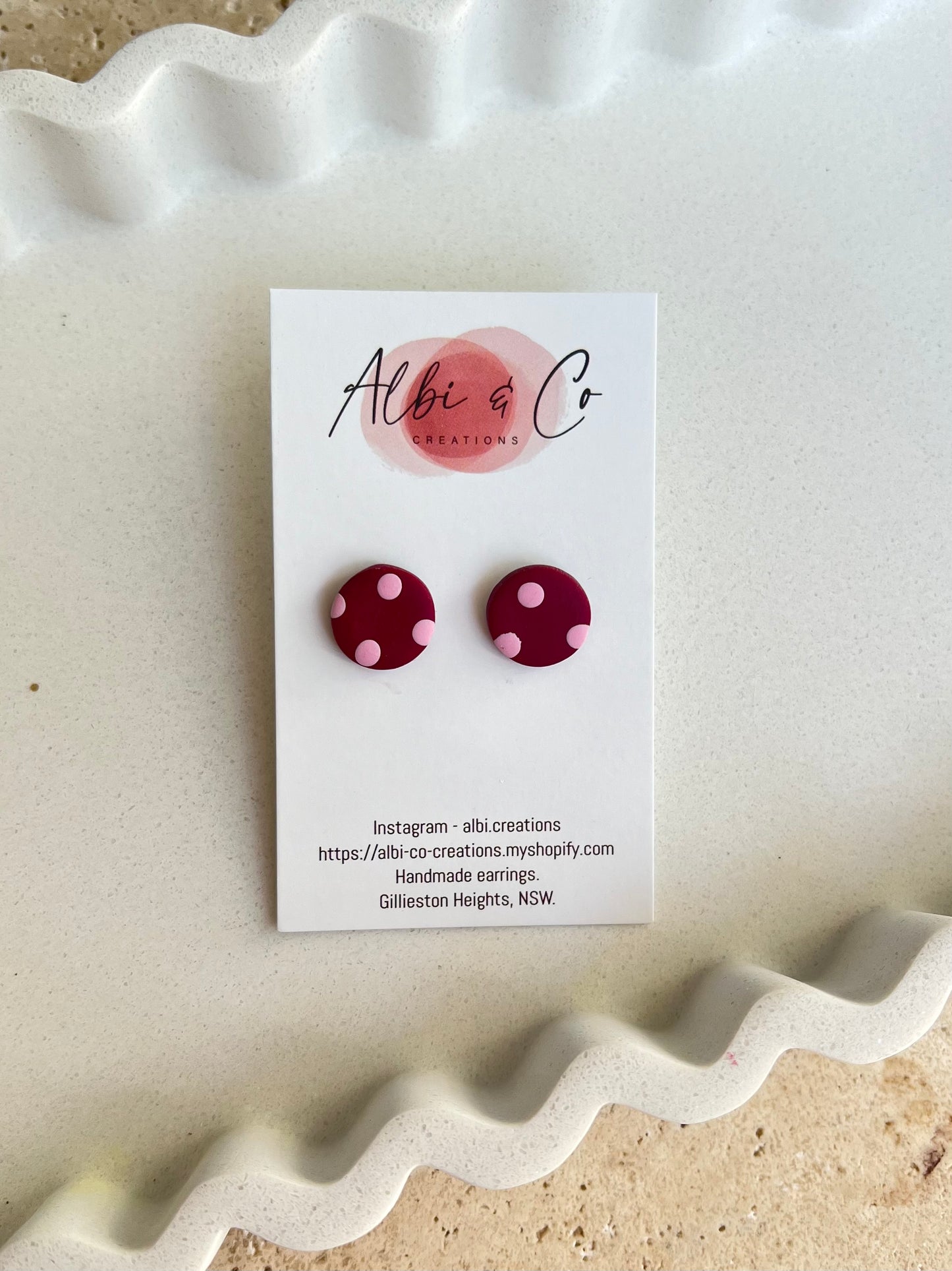 1.5cm Maroon Polka Dot Stud