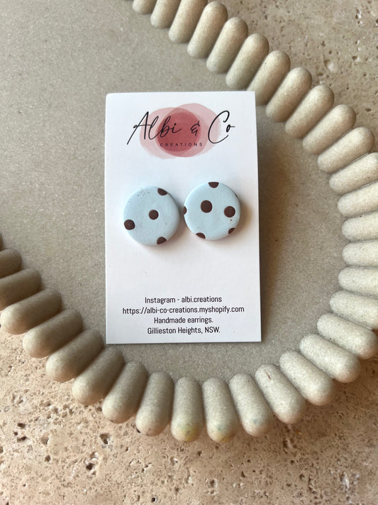 2cm Blue & Brown Polka Dot Stud
