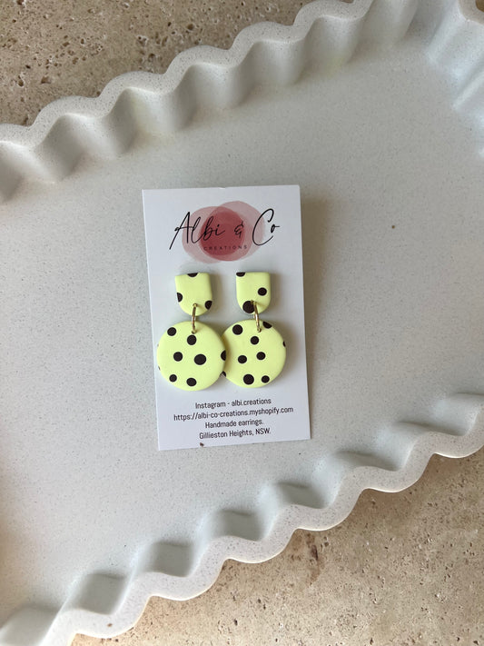 Yellow & Brown Polka Dot Dangles